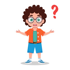 Cute child asks a question, doesn't know the answer. Vector illustration