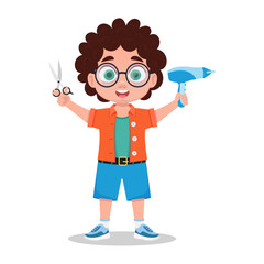 Happy boy hairdresser. Vector illustration