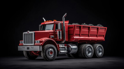 A Red And White Dump Truck On A Gray Background. Generative AI