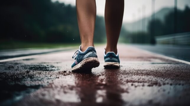 A Runners Legs And Shoes On A Track. Generative AI