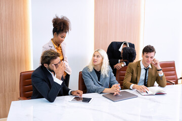 Fototapeta premium Employee on job corporate Business colleagues around the table making strong business team