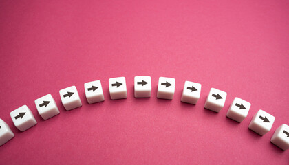 Arrow path. Story arc. Movement in one direction. Sequential chain of arrows. Moving forward, step...