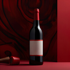 Close up with wine bottle with empty label for your logo on abstract background