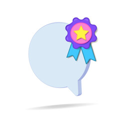 Medal. Speech cloud with rating and notification. 3d vector illustration.

