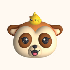 3D Render Happy Cute Meerkat Head with Chick (Vector)