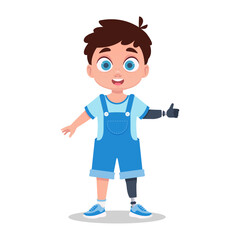 Child with a prosthetic leg and arm