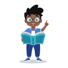 Cute boy reading a book. Vector illustration