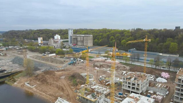 Aerial drone footage of a construction site for a housing estate