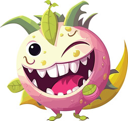 vector art of dragon fruit, cute and chibi, fruit character, cartoon art