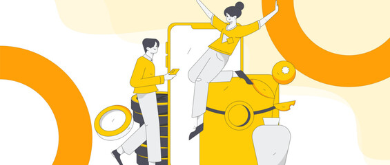 Festive Shopping E-Commerce Online Shopping People Flat Vector Concept Operation Hand Drawn Illustration
