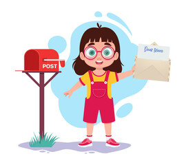 Cute child receiving an envelope from the mailbox