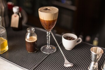 Espresso Martini cocktail garnished with coffee beans