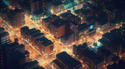 aerial view of a city at night - Generative AI