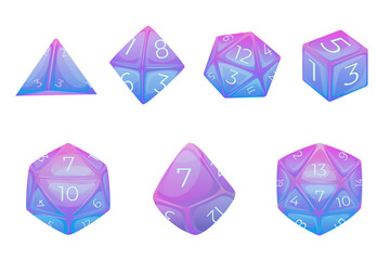 Board game dice, beautiful bright and colorful dice, illustration set, vector 