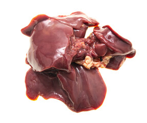 fresh chicken liver on a white background