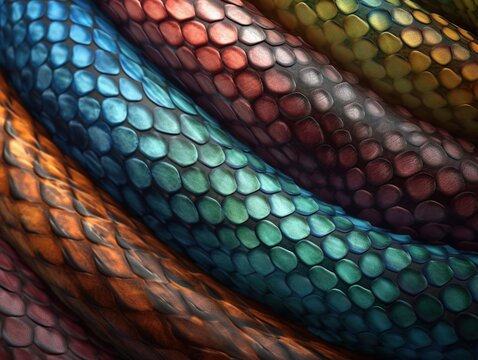 Exotischer Charme: Bunte Schlangenhaut Struktur, faszinierendes Farbspiel, außergewöhnliche Textur, exklusive Eleganz, sinnlicher Akzent - Ideal für Hintergründe, kreatives Design, Generative AI 1