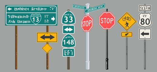 Road signs set labels colorful