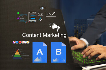 the content marketing objective is to make consumers who are unknown or interested in our product become interested and ready to buy now. set KPI from inquiry messages. digital marketing concept 