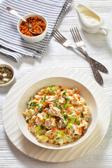chicken salad with celery, mushrooms in bowl