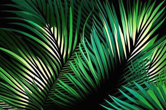 close-up view of palm tree leaves, showcasing intricate details and textures. Generative AI © 2rogan