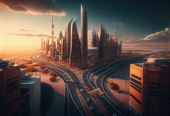 Naklejka na ściany i meble Smart city concept. 3d rendering. Generative AI
