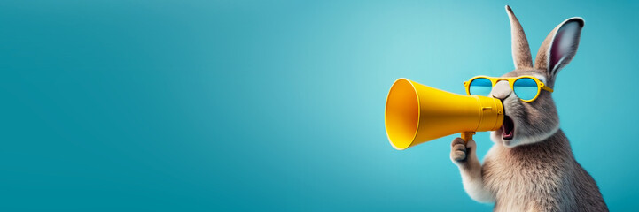 Cool bunny rabbit with loudspeaker megaphone banner