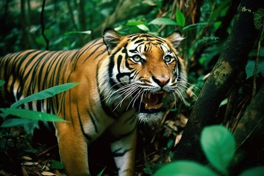 photography of a fierce tiger in the forest