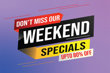 Fototapeta premium Weekend Special sale tag. Banner design template for marketing. Special offer promotion retail. background banner modern graphic design for advertising store shop, online store, website, landing page