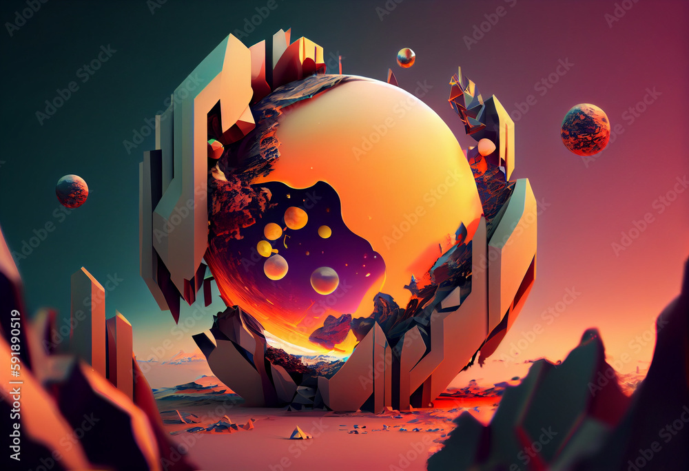 Poster  An abstract, surrealist Planet Earth from space.  Generative AI technology.	
