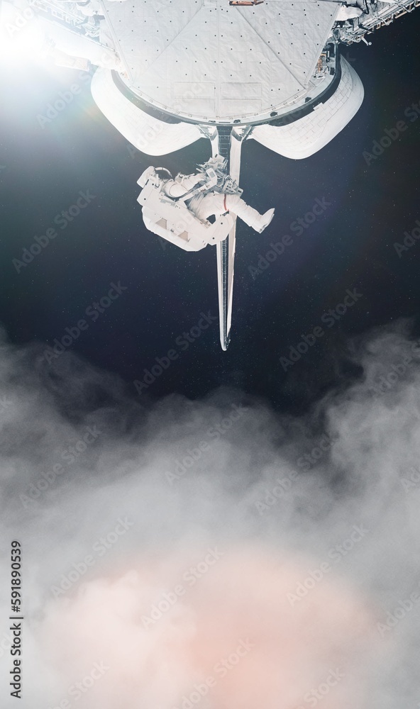 Wall mural space suits isolated on space background with cloud. elements of this image furnished by nasa.