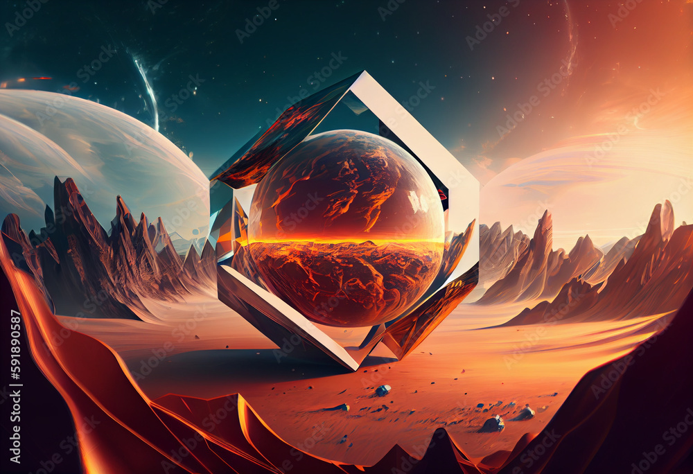 Aufkleber an abstract, surrealist planet earth from space. generative ai technology.