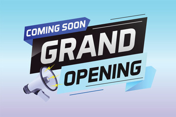 coming soon grand opening word concept vector illustration with megaphone and 3d, web, mobile app, poster, banner, flyer, background, gift card, coupon, label, wallpaper	