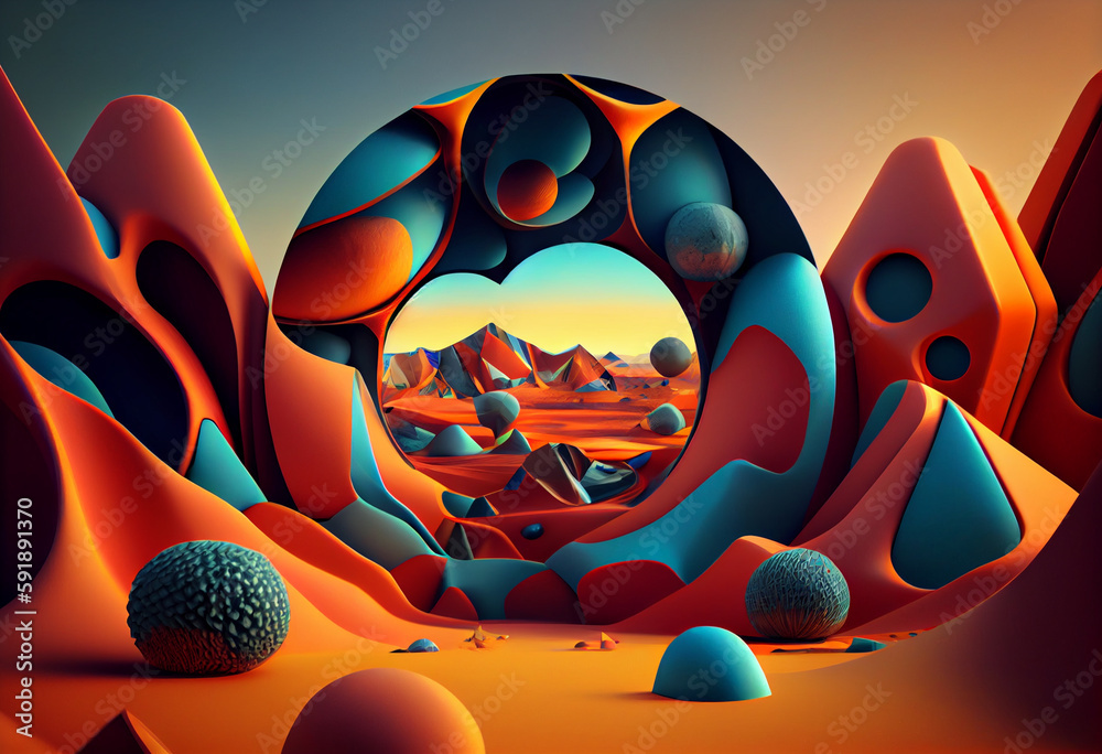 Aufkleber Beautiful abstract, surrealist Mars and its moons background.  Generative AI technology.	
