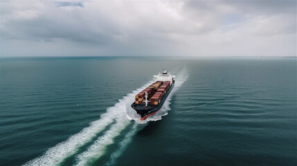 Cargo Container Ship vessel in the sea, ocean, calm sea, generative AI