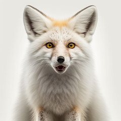 笑顔の白狐（正面・白背景）｜White fox, Front View, White background, Generative AI