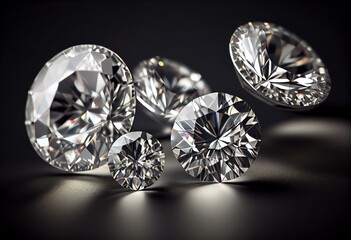 Lots brilliant round cut diamonds 3D render. Generative AI