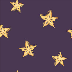 Obraz premium Exotic star fruit seamless pattern. Vector carambol or eco organic nature ingredient for food market.