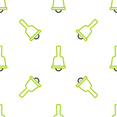 Line Merry Christmas ringing bell icon isolated seamless pattern on white background. Alarm symbol, service bell, handbell sign, notification. Vector
