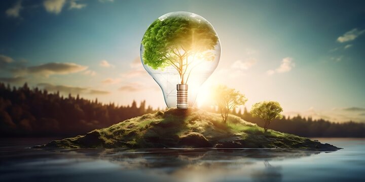 Greening energy Illuminating a Sustainable Future with Tree-Embedded Light Bulb, Generative AI 