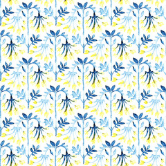 Naklejka na ściany i meble Seamless watercolor pattern. Flowers isolated on a white background. Grunge texture. Cute summer or spring print.