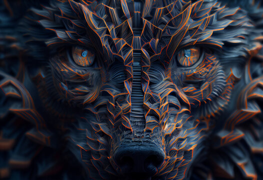 Beautiful surreal geometric Werewolf concept, contemporary colors and mood social background. Generative AI technology.
