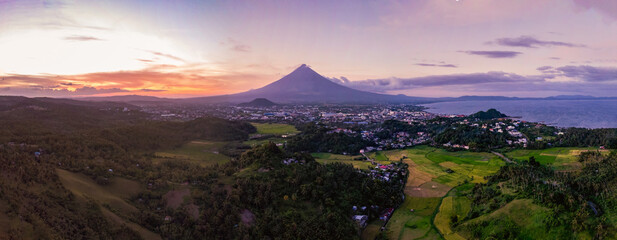 Mayon Volcano with rice flied agriculture sunset sunrise Legazpi City Albay Drone Shoot 