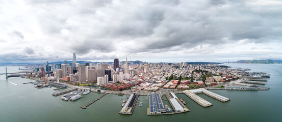 Embarcadero in San Francisco. Pier and Eastern Waterfront and Roadway of the Port of San Francisco,...