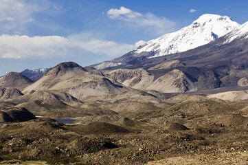 Fototapeta na wymiar Pomerape volcano, Lauca national park, UNESCO Biosphere Reserve, Arica and Parinacota Region, Chile