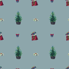 pattern watercolor illustration. for postcards and decor ,fur-tree,gift bag,gift