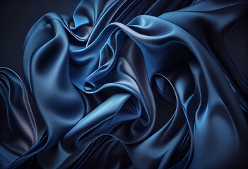 Blue silk background with a wavy pattern design. Generative AI