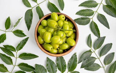 Neem leaves and seeds contain azadirachtin, which is an insecticide.  The seeds contain an oil called margosa oil that is used as a dye and as a pet anthelmintic.