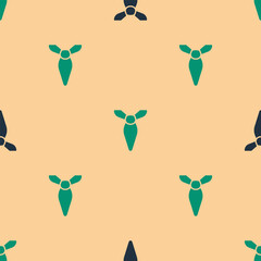 Green and black Tie icon isolated seamless pattern on beige background. Necktie and neckcloth symbol. Vector