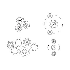 A set of icons with settings and process. Labor exchange and analytics. Setup icons.Process icons.
