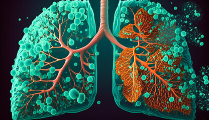 Lung with bacteria inside human body, AI generative